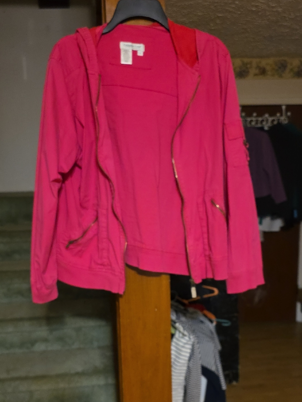 Coldwater Creek Bright Pink Hooded Zip Bomber Jacket